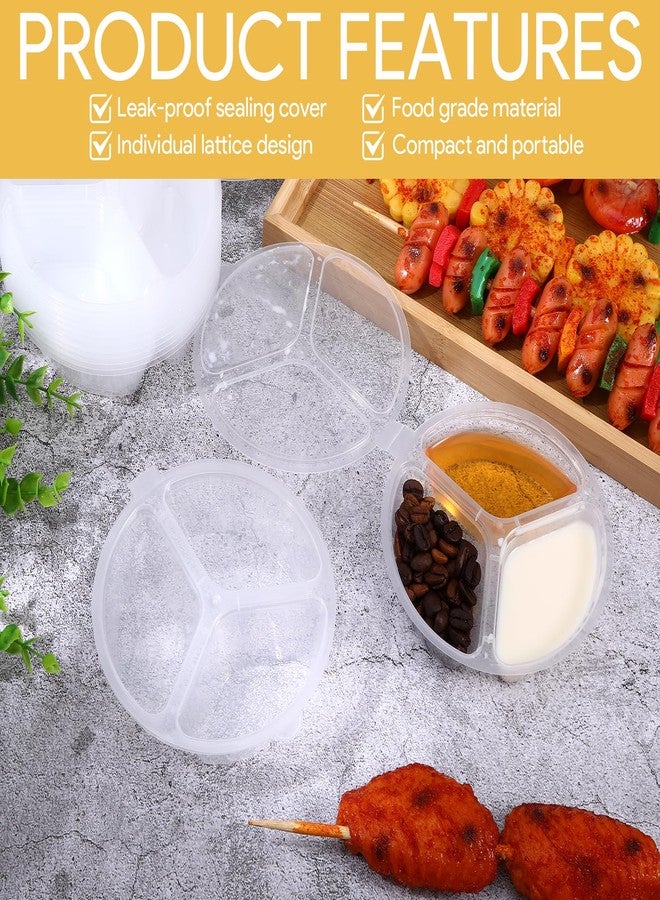 Qiuruoo 10 Pcs 3 Compartment Snack Container, Reusable Snack Containers With Lids, Transparently Portable Three-Compartment Dipping Sauce Box For Dips, Condiment, Fruits - Image 3